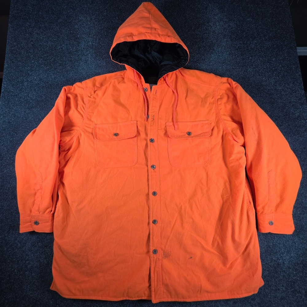 Duxbak Hooded Shirt Jacket Mens XL Orange Quilted Lined Fleece D35193BZ
